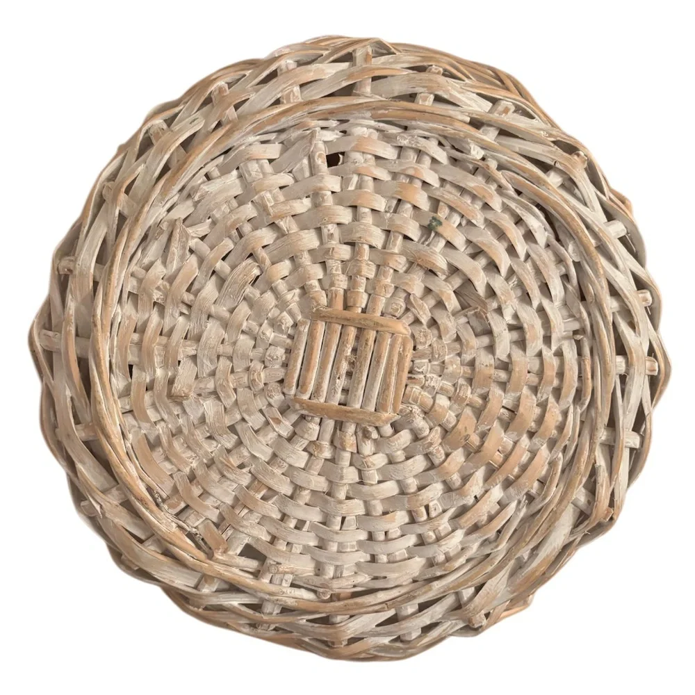 Hand Woven Gathering Basket Handcrafted Whitewashed Farmhouse Cottage Home Decor